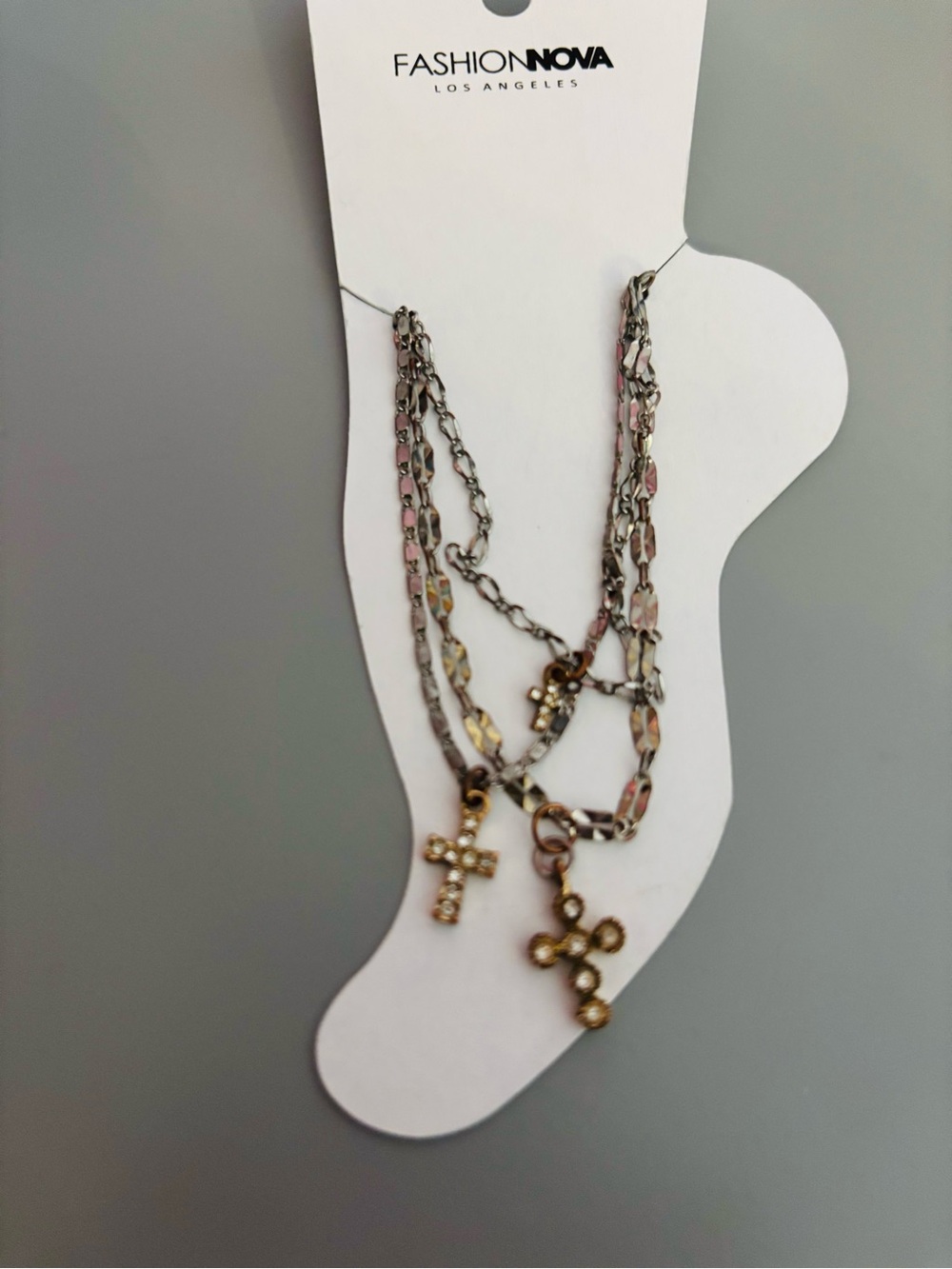 Fashion Nova silver and Gold Layered Cross Anklet